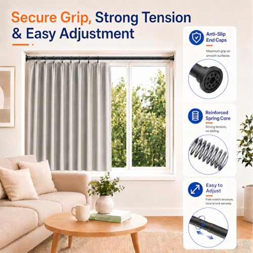 Image of ALLZONE Heavy Duty Tension Shower Curtain Rod 42-83 Inches for Bathroom, Window, Non-Slip, Adjustable with Strong Spring Pole for Closet, Doorway, No Rust, No Drilling, Black