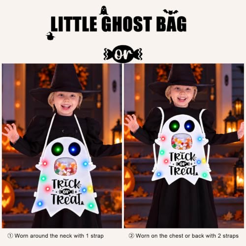 POCOSER Halloween Trick or Treat Bags Candy Bucket Basket, Light Up Ghost Sweet Bags Multipurpose Reusable Goody Buckets for 2026 Halloween Decoration Party Decor Supplies Favors Cute Gifts 1 Pack - image 3