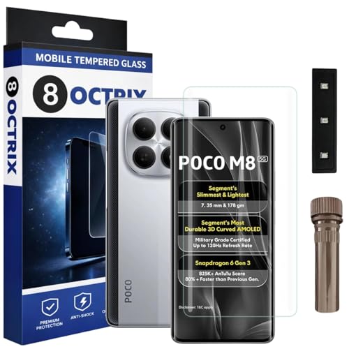 Image of Advanced UV Tempered Glass Screen Protector for Poco M8 5G | Transparent | Pack of 1 | Full Screen Coverage with UV Installation Kit