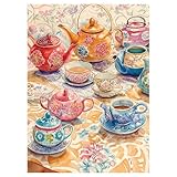 Graphinee Jigsaw Puzzles for Adults 1000 Pieces, Tea Cup Puzzle, Colorful as Home Wall Decor for Family Challenging Games