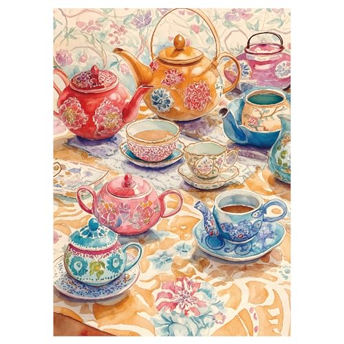 Graphinee Jigsaw Puzzles for Adults 1000 Pieces, Tea Cup Puzzle, Colorful as Home Wall Decor for Family Challenging Games