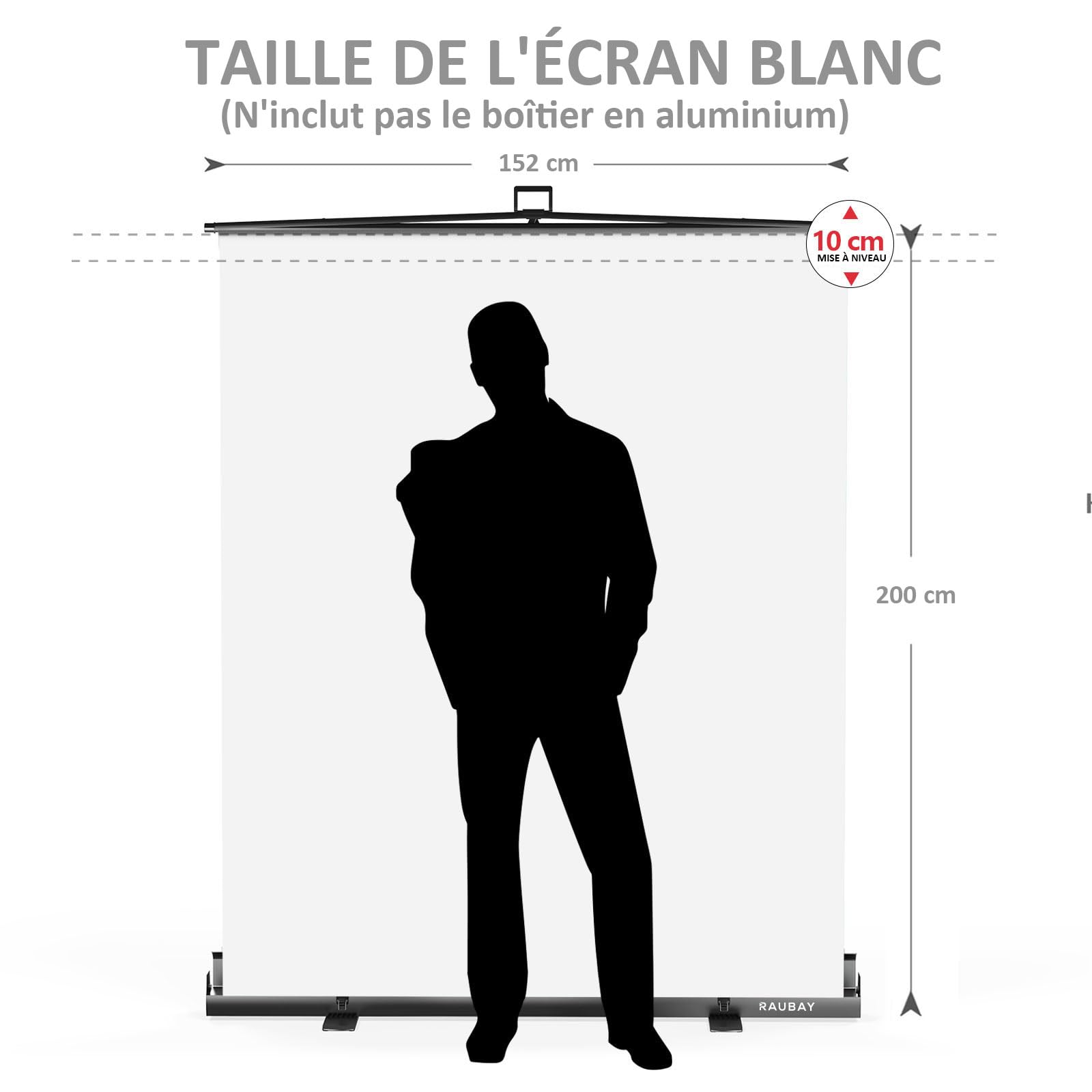 【Installation Facile】 Écran Blanc Pliable RAUBAY 152 x 210 cm à Fond Blanc, Panneau Extensible Portable, Fond Photo avec Support pour vidéoconférences, Studios Photo, Streaming