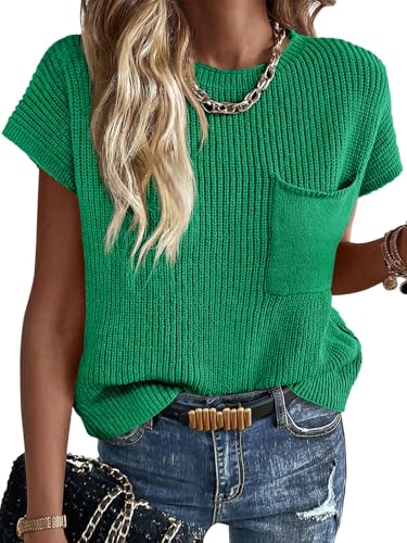 Image of Imily Bela Summer Fall Short Sleeve Sweater for Women | 2026 Crew Neck Ribbed Knit Vests Trendy Pullover Tops,Sweater Tank Tops,Sweater Vest