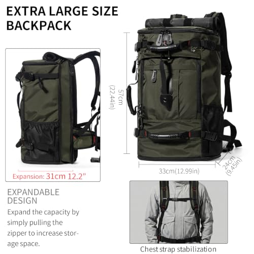 Image of YOUMIAN Large Capacity For Travel Hiking Sports Carry On Backpack Durable Convertible Duffle Bag Laptop airplane (Olive Green Checkered, 60L-Large DualMainOpening)