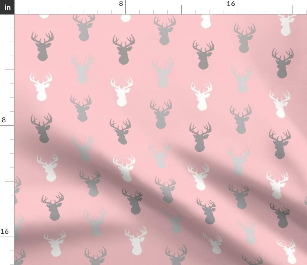 Spoonflower Fabric - Deer, Pink, Girl, Woodland, Buck, Stag, Pink, Grey Printed on Petal Signature Cotton Fabric by The Yard - Sewing Quilting Apparel Crafts Decor