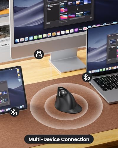 Image of ProtoArc Vertical Wireless Trackball Mouse, EM05 NL Bluetooth Ergonomic Rollerball Mouse Rechargeable Computer Laptop Thumb Mouse, 3 Device Connection