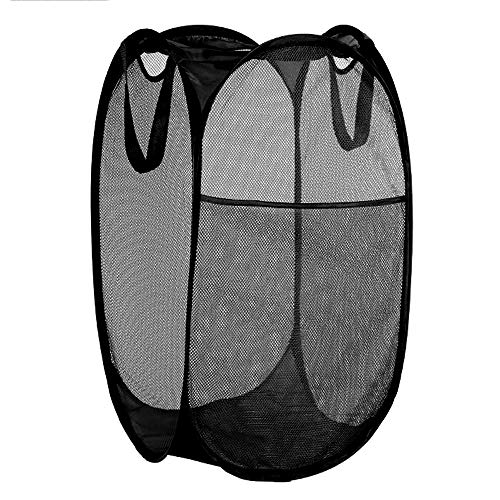 Image of BATTOO Deluxe Collapsible Laundry Baskets Mesh Pop Up Hampers for Laundry with Side Pocket Reinforced Handles for Laundry Room, Bathroom, Kids Room, College Dorm or Travel Black