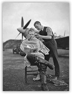 Super Durable Metal Sign Vintage Photo Pilot Black And White Prints Wall Canvas Painting Haircut Poster Barber Poster For Bar Cafe Garage Wall Decor Barber Shop Decoration 8x12 Inch