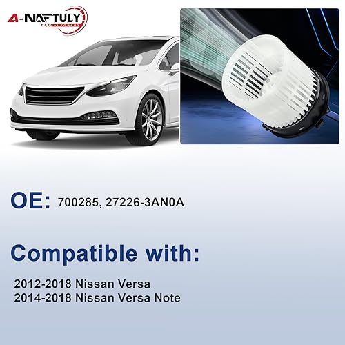 Image of HVAC Heater Blower Motor Fan for Nissan Versa 2012-2018, Replace 700285 | for Nissan Versa 2012-2018, Versa Note 2014 2015 2016 2017 2018, Front AC Blower Motor with Fan Replacement OEM 27226-3AN0A