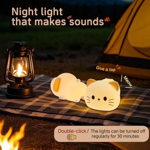 Image of Led Cute Cat Night Light, 7 Colors Dimmable Timer Bedside Lamp, Touch Control Night Lamp for Kids Adults, Used for Camping Party Room Decor (Cat)