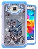 Galaxy On5 Case, Nuomaofly Studded Rhinestone Crystal Bling Hybrid Armor Defender Dual Layer Cover Silicone Rubber Skin Hard Case for Samsung Galaxy On5 / G550 (Owl)