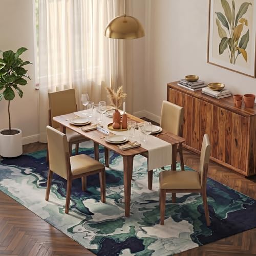 Image of DecorNation Italiana Solid Wood Dining Room Set for Home, Living Room- Dining Table with Cushioned Chairs (Walnut, 4 Seater)
