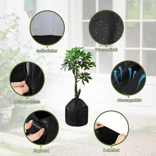 Yootiko Thermo-Topfschutz Schwarz – Oxford-Außenstoff mit Isolierfutter, Zugband und Reißverschluss – Winterabdeckung für Pflanzen (Schwarz – 65x70 cm)