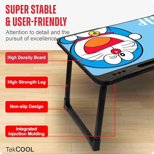 Image of TEKCOOL Wood Smart Multipurpose Foldable Laptop Table with Cup Holder,Study Table,Bed Table,Breakfast Table,Foldable and Portable /Ergonomic & Rounded Edges /Non-Slip Legs (doremon)'