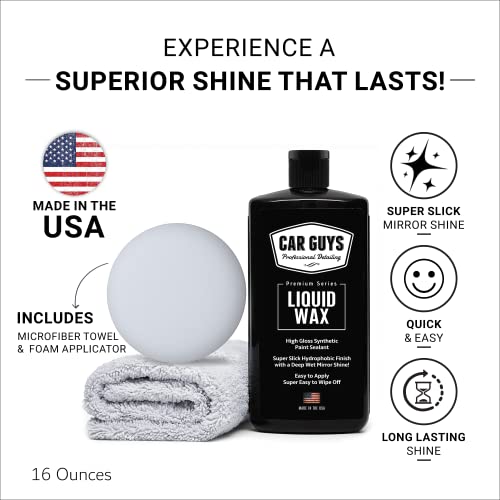 CAR GUYS Liquid Wax | Superior Carnauba Shine with Durable Polymer Sealant Protection for all Paint Colors | Excellent Black Car Wax | 16 Oz Car Waxing Kit