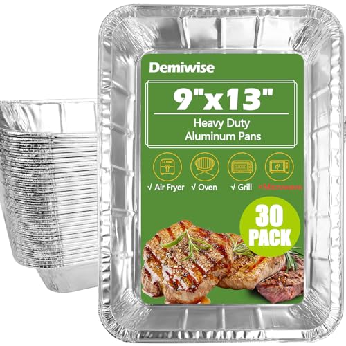 Thickened 30 Pack Heavy Duty Aluminum Foil Pans, 9x13 Disposable Aluminum Tin Foil Pans for Baking