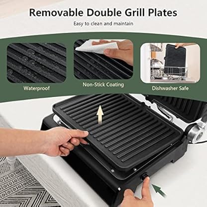 RELAX4LIFE Kontaktgrill 1800W, Elektrogrill Sandwichmaker Paninimaker, Sandwichtoaster 3 in 1, Grilltoaster 90℃-230℃, Indoor Grill mit Antihaftbeschichteten & Abnehmbaren Platten – Bild 6