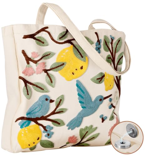 Miss Adola Embroidery Canvas Tote Bag - Lemon Bird