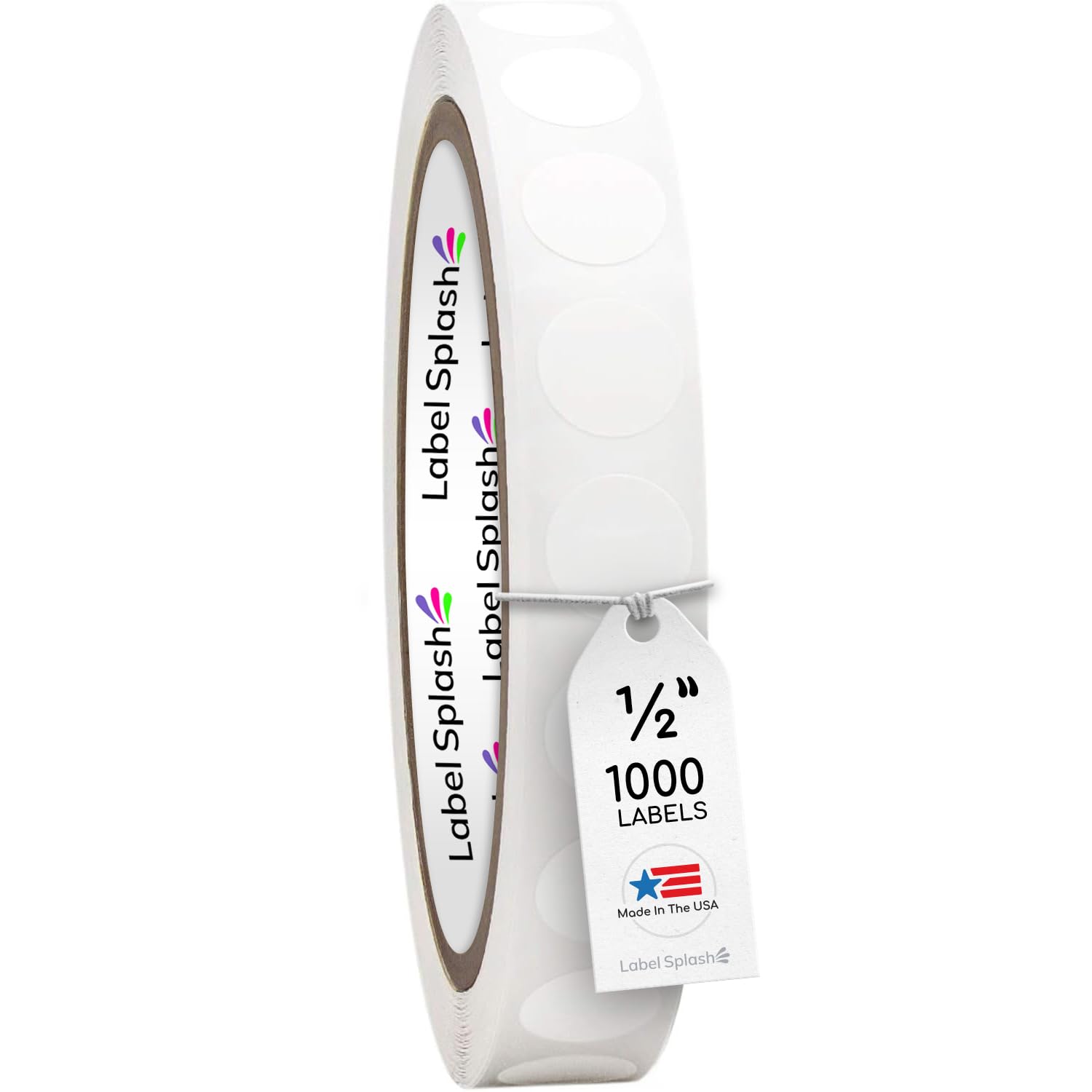 LABELSPLASH .5 Inch White Semi Gloss Circle Color Coding Permanent Adhesive Labels on a Roll 1000 Labels per Roll Made in The USA 1/2” Circle Stickers