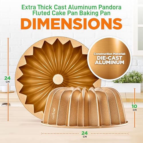 Nutrichef Bundt Cake Tin – 25cm Non Stick Fluted Cake Mould with Vertical Line Design, Cast Aluminium Bundt Pan for Elegant Ring Cakes, Easy Release, Dishwasher Safe, Dual-Layer Nonstick Coating - Image 3