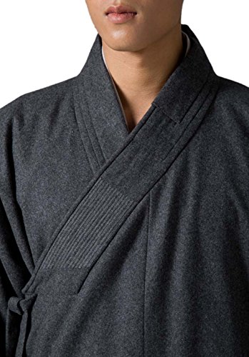 Gray Men's Long Gown Traditional Buddhist Meditation Monk Wool Robe4