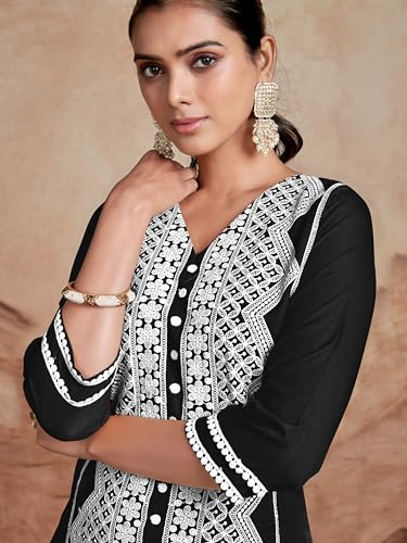 Image of EthnicJunction Women's Cotton Rayon Regular Fit Chikankari Embroidery Stright Kurta