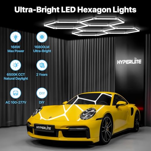 hyperlite gen 2 hexagon garage lights 168w 16800lm 5 grids hexagon led light 6500k ultra bright honeycomb hex lights durable design for garage shop basement barber homegym