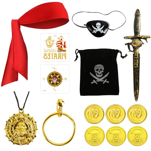 Kitimi Accessoires de costume de pirate avec boussole, porte-monnaie, boucles d'oreilles,...