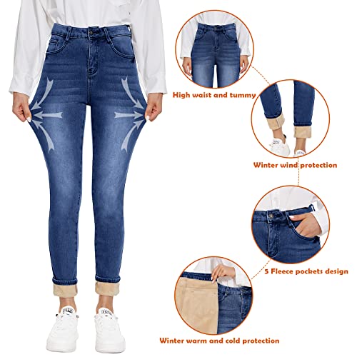 Women's Fleece Lined Jeans Thicken High Waisted Skinny Stretch Jeans for Women Winter Warm Flannel Lined Butt Lift Jeans4