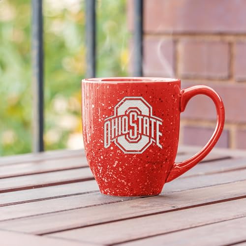 Image of Rico Industries NCAA Ohio State Buckeyes Red Personalized 16oz Team Color Laser Engraved Speckled Ceramic Coffee Mug