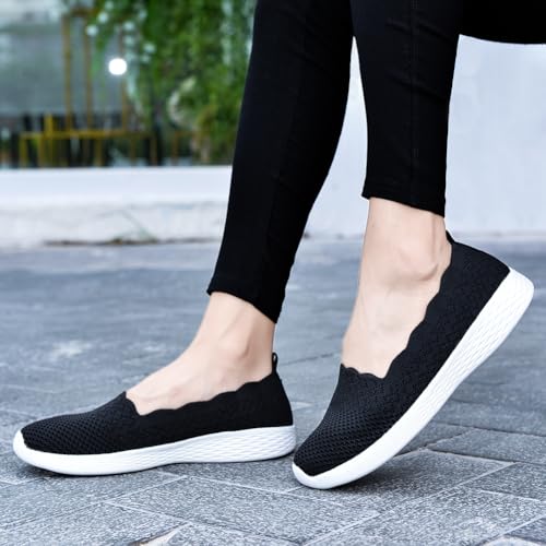 Image of Puxowe Women's Slip-On Walking Shoes | Lightweight Knit Sneakers with Memory Foam Insole, Breathable & Wide Fit Available for Daily Walking, Casual & Travel