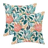 ZHOUYETAK Coral Floral Pillow Covers 18x18 Inch Set of 2, Turquoise Orange Flower Outdoor Decorative Teal Throw Pillows Colorful Flower Couch Cushion Case for Chair Sofa Bedroom Living Room Decor