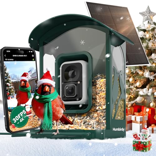 Humbirdy-Bird Feeder with Camera, 8MP Ultra HD Video & Photo, 10x Slow-Motion, 4K 30fps Live View, AI Identify, No Subscription, 2.4G/5G Wi-Fi, Solar Powered, Wildbird Watching Gifts-Metal