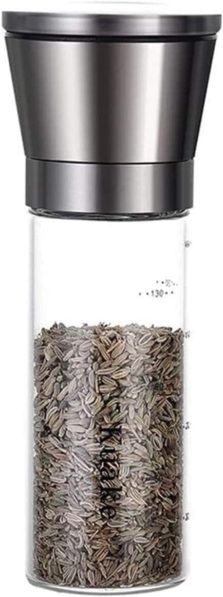 JYYBN SALT and PEPPER ShaKers Grinders Set Refilistic Stainless Steel, Adjustable Coarseneness Mills Glass Material to Refill Sea Salt, Small PepperCorn, Black Pepper, Fits in Home, Kitchen, Barbecue,