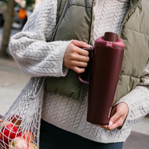 Image of Owala FreeSip Tumbler Insulated Stainless Steel Water Bottle with Built-in Straw and Side Handle, For Travel, Work, School, and Sports, 40oz, BPA Free, Leak Proof, Black Cherry