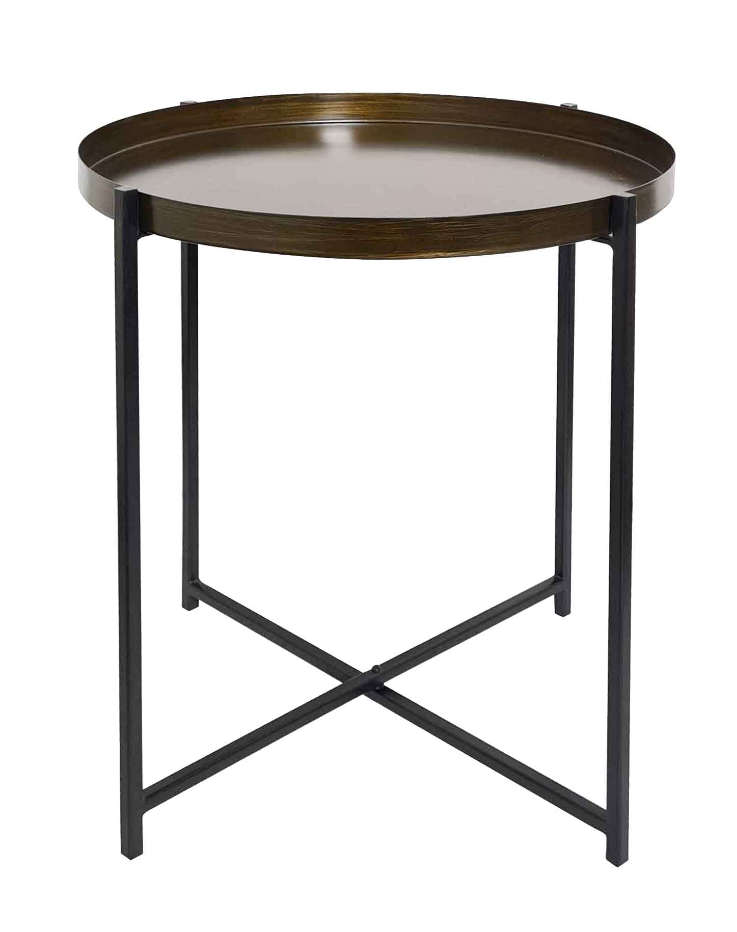 ASPECT Cassia Round Metal Foldable Tray Top Coffee/Side Table,Antique Brass/Black (46 dia x 55 H cm)