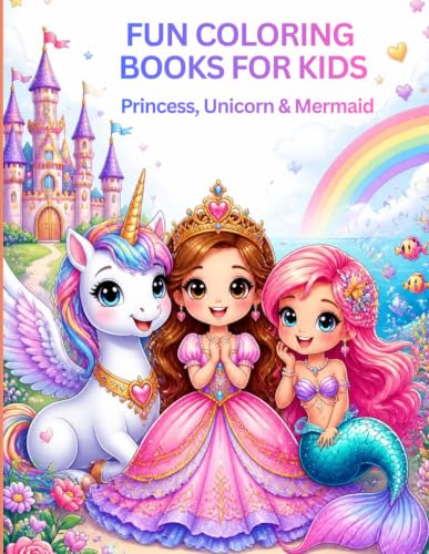 Fun Coloring Books For Kids - Princess, Unicorn & Mermaid: Magical Fantasy Coloring Pages for Girls and Boys - Easy to Color Toddler Gift for Travel with Magical Themes for Little Princess 1-3 image 2