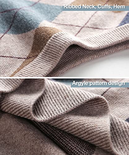 Herothorn Herren Diamant West Dick Strickweste Business Ärmellose Pullunder Wollweste Argyle Lässig V-Ausschnitt Pulloverwestee Gestrickt Pullover für Männer