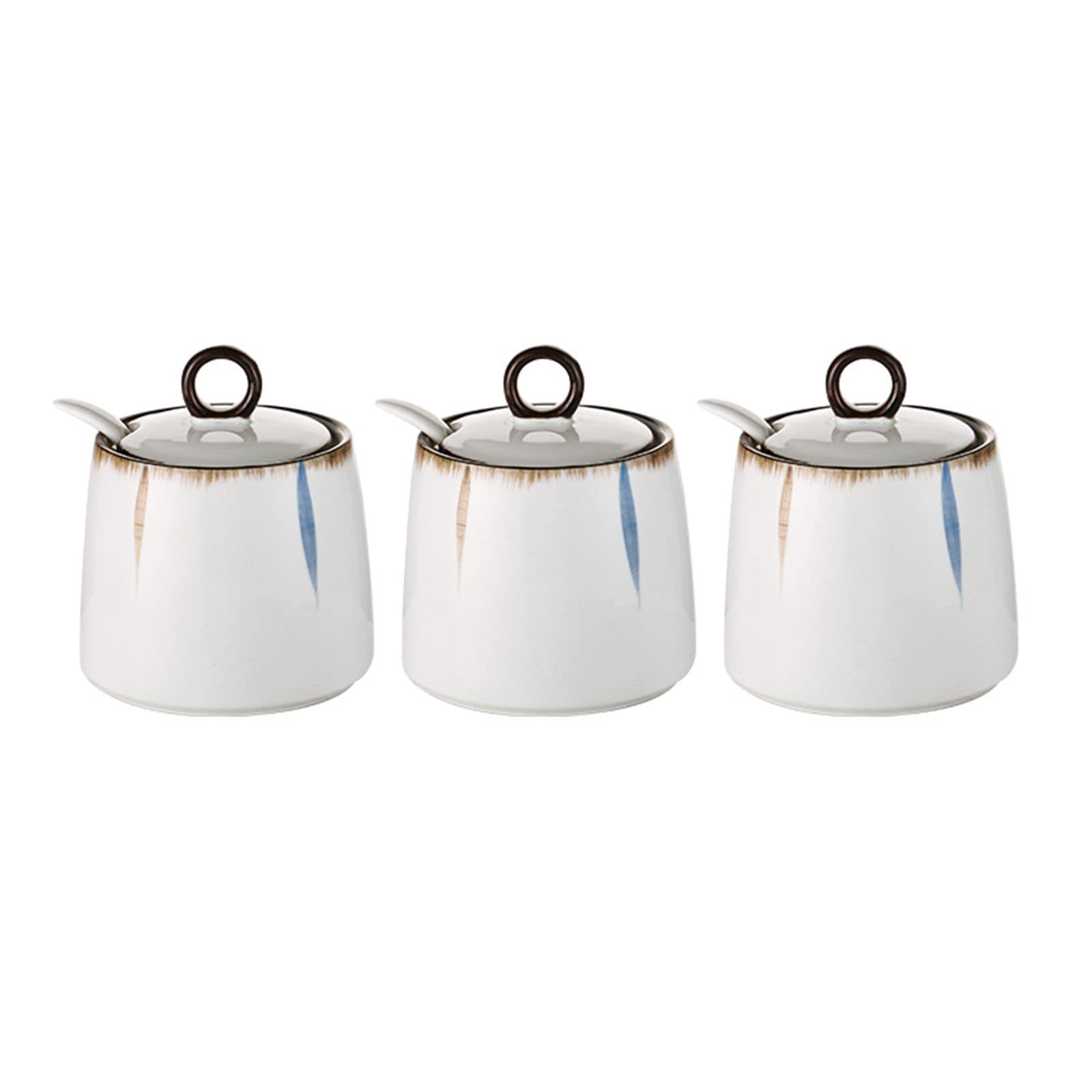 Sucrier en céramique,Contenants à épices, Sucrier avec Couvercle et cuillère, boîtes à Sucre à café en céramique, Pot à épices, Pot à sel, boîte d'assaisonnement-1 (Color : 3 Set of)