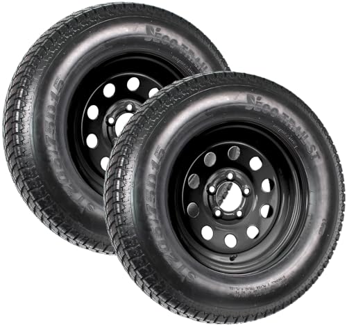 eCustomrim 2-Pack Trailer Tire On Black Wheel Modular Rim ST205/75D15 Load Range...