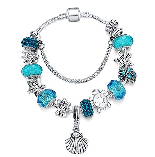 Preisvergleich Produktbild Majesto Europäisches Strand Charm Armband - für Damen Mutter kleines Mädchen Teenager - Seestern - Meeresschildkröte - Schalentiere - Schmuck Geschenk - 925 Sterling Silber versilbert