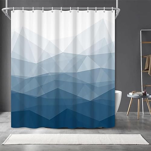 DORCEV 72x72inch Navy Blue Ombre Geometric Shower Curtain Abstract Mountain Peak