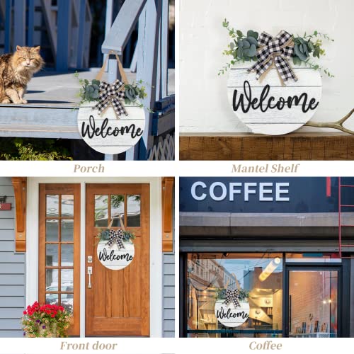 3D Welcome Wreaths| Farmhouse Welcome Sign For Front Door | White Horizontal Concave Stripes Wooden Wreaths For Home Wall Decor #TOP4