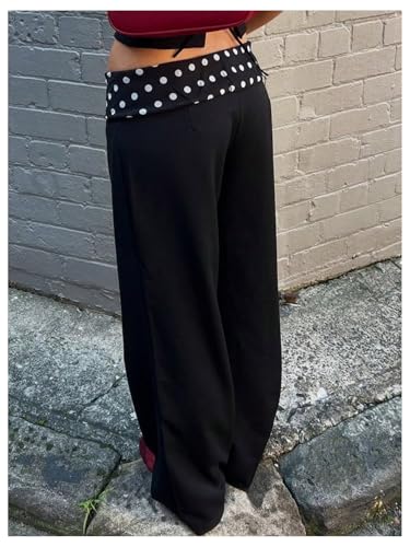 Image of MakeMeChic Women's Striped Fold Over Pants Wide Leg Straight Trousers