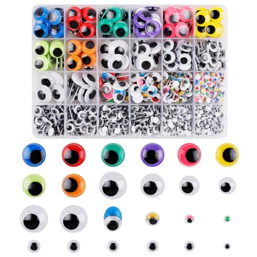 KALLORY 1000pcs DIY Doll Eyes Big Googly Eyes Self-Adhesive for Doll Making Craft Eyeballs Plastic Safety for Crafts