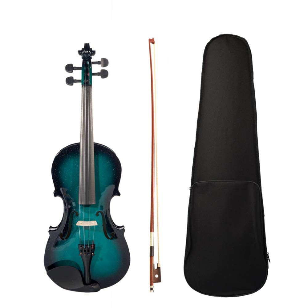 Violino Acustico 4/4 Full Size Fiddle + Custodia Archetto colofonia Blu e Nero per Studenti Principianti Set di Accessori per Violino