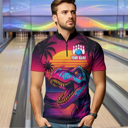 Personalized Neon Dinosaur Bowling Jerseys Bowling Shirts for Men Women Bowling Outfit Bowling Team Jersey Polo & Quarter-Zip3