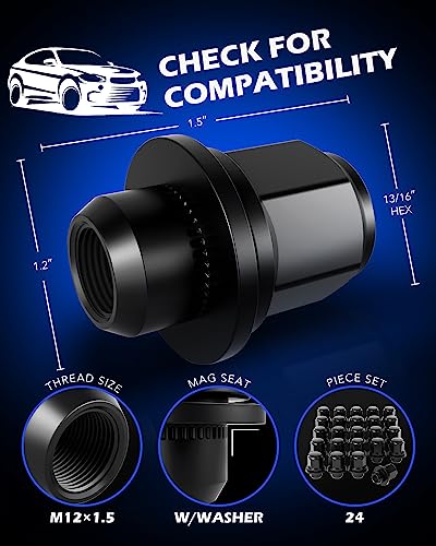 Omt M12X1.5 Lug Nuts With Mag Seat, 13/16" 21Mm Hex 1.46X1.18 In. Blackened Wheel Lug Nuts Compatible With Toyota Lexus Scion Isuzu, Set Of 24 #TOP1