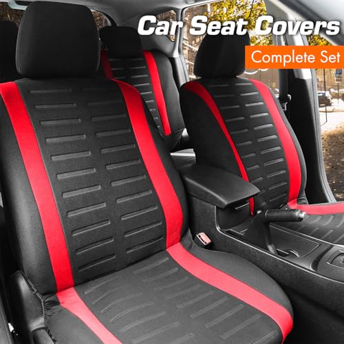 Upgrade4cars Car Seat Covers Full Set Universal Black Red | Washable Cover for Front Seats, Rear Bench & Headrest | Interior Accessories for Women and Men - Image 2