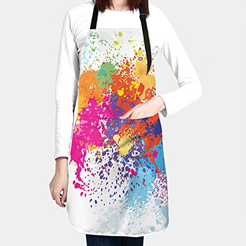 Rainbow Apron Adjustable Neck Artist Aprons For Women With Pockets Waterproof Painting Colorful Apron Art Smock Oil Paint Apron For Adults Women Men Kitchen Cooking Gardening Grill Bbq Apron #TOP1